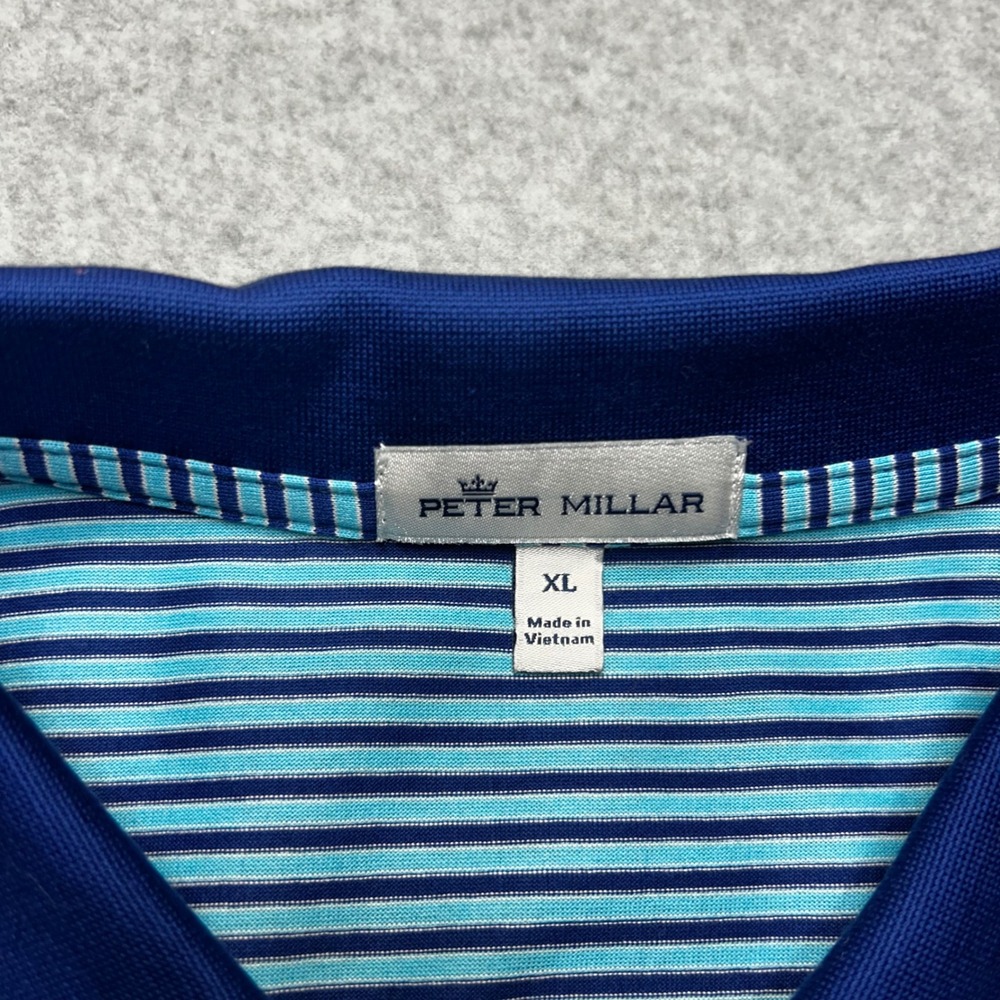 Peter Millar Polo Shirt Mens XL Blue Striped Golf Preppy - Picture 3 of 5